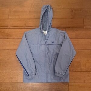 Adidas Vintage Windbreaker Jacket Light Blue Full Zip Hooded Mens Small